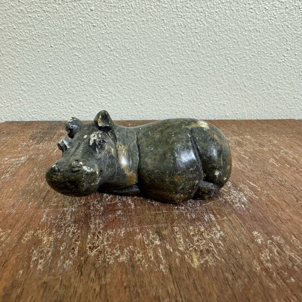 Vintage Soapstone Carved African Hippopotamus Hippo Figurine Sculpture
